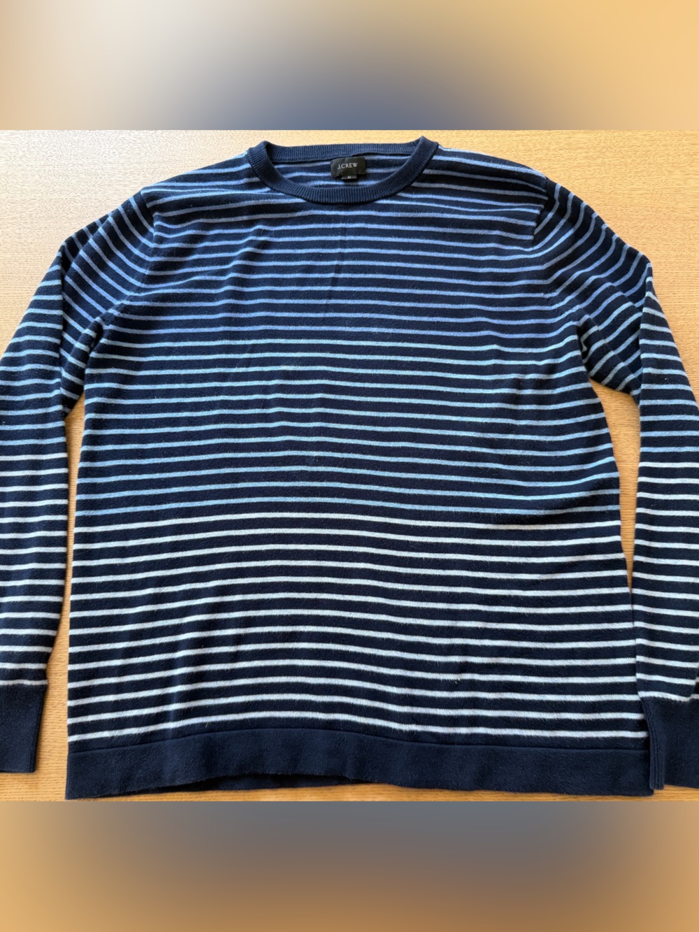 J. Crew Men's Navy Striped Crewneck Sweater